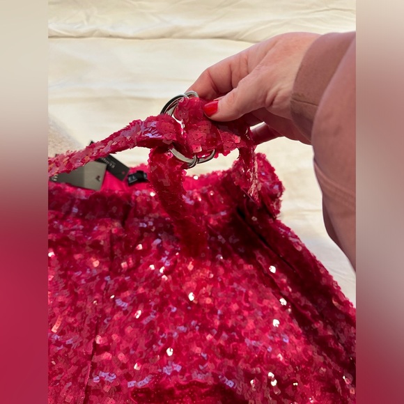 NWT ELOQUII Pink Sequined Shorts w Belt - Picture 2 of 3